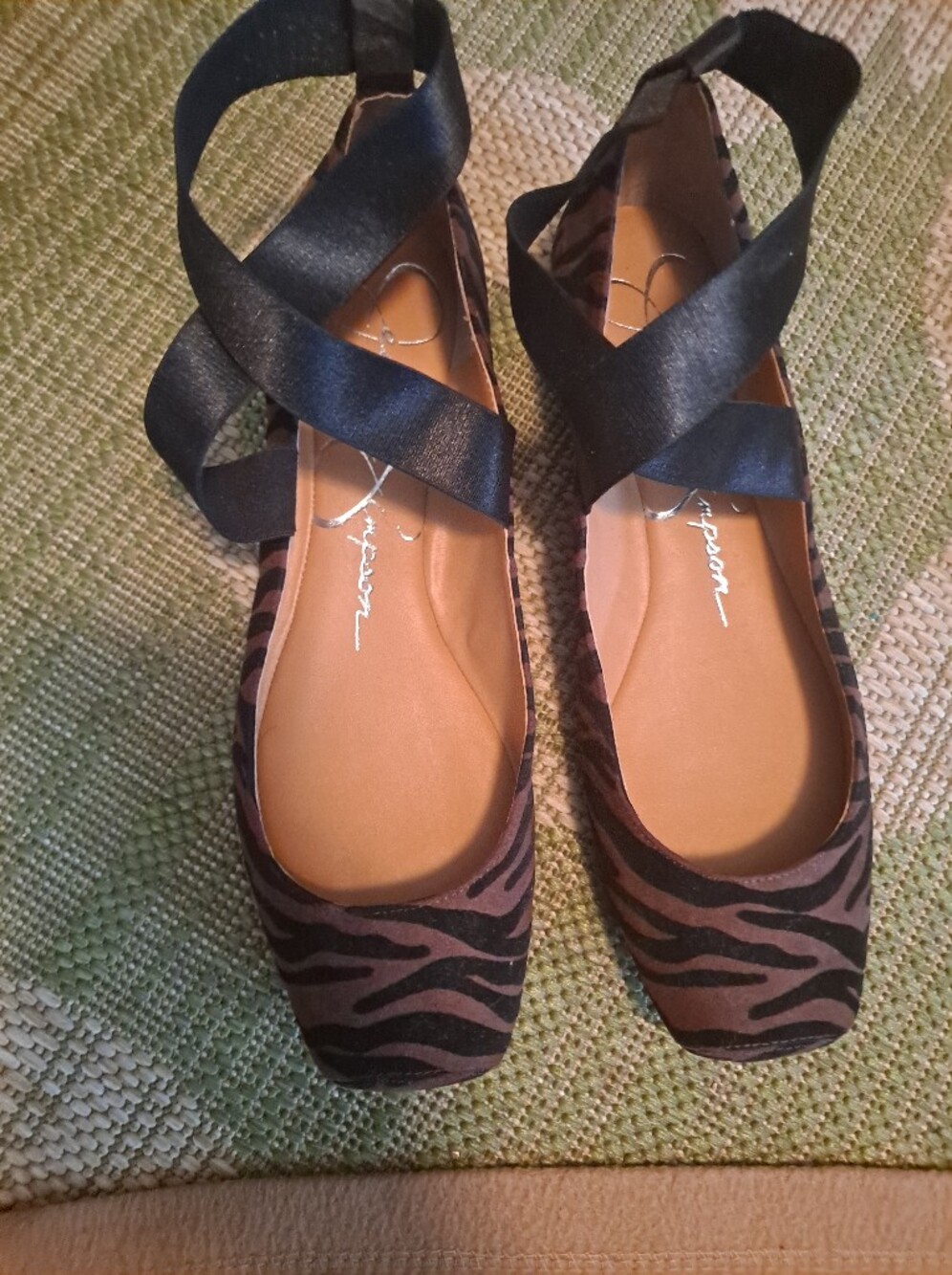 Jessica Simpson Zebra Print Ankle Wrap Flats - Black/Brown
